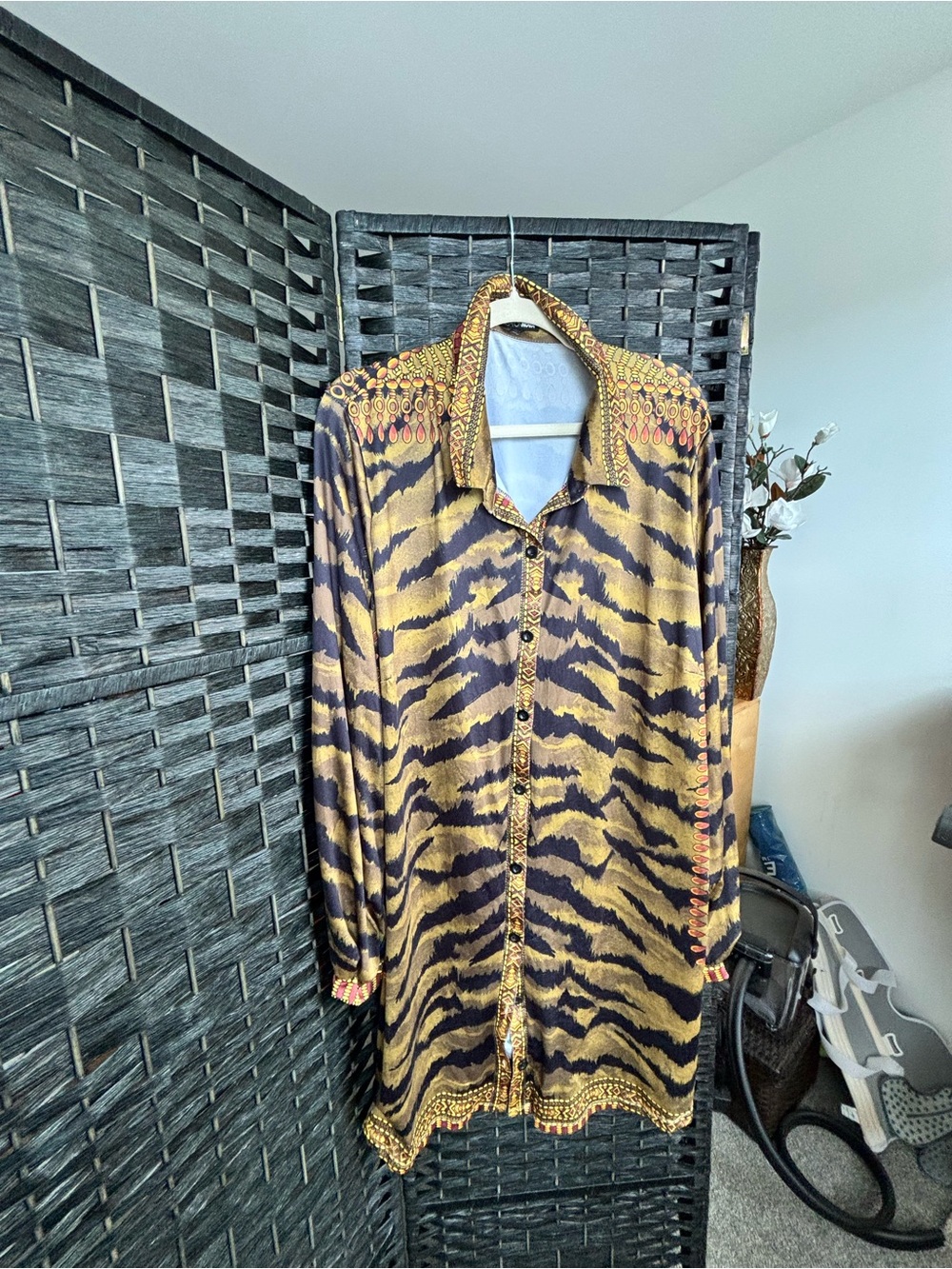 Fashion Nova Gold and Black Animal Print Midi Dress